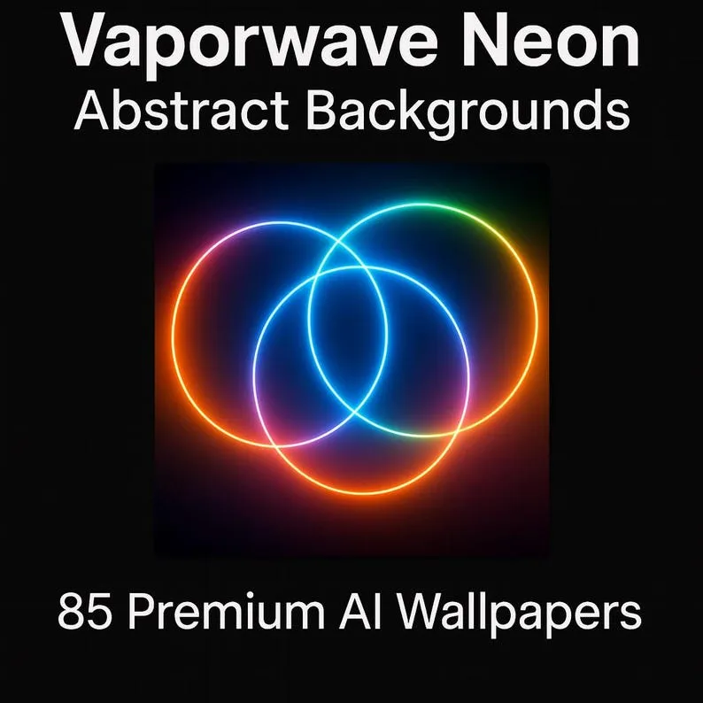 Cover: Vaporwave Neon abstract backgrounds, three overlapping neon rings on black.